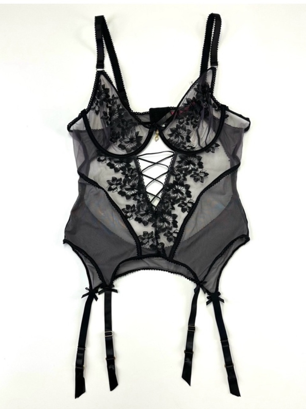 Seven til Midnight sheer bodysuit 3X 4x Curvy girl lace mesh garter belt Sexy